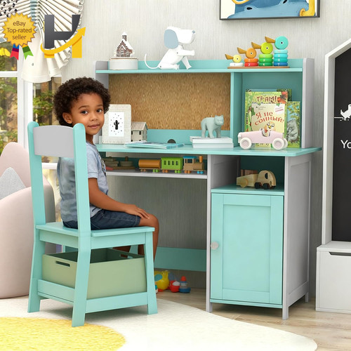 Blue kids desk chair set - chair, with